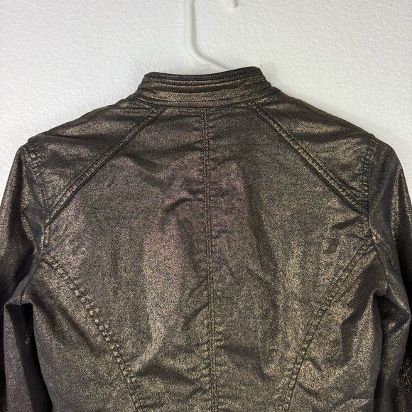 White House Black Market Gold Metallic Biker Moto Jacket Size 2 - Picture 11 of 11